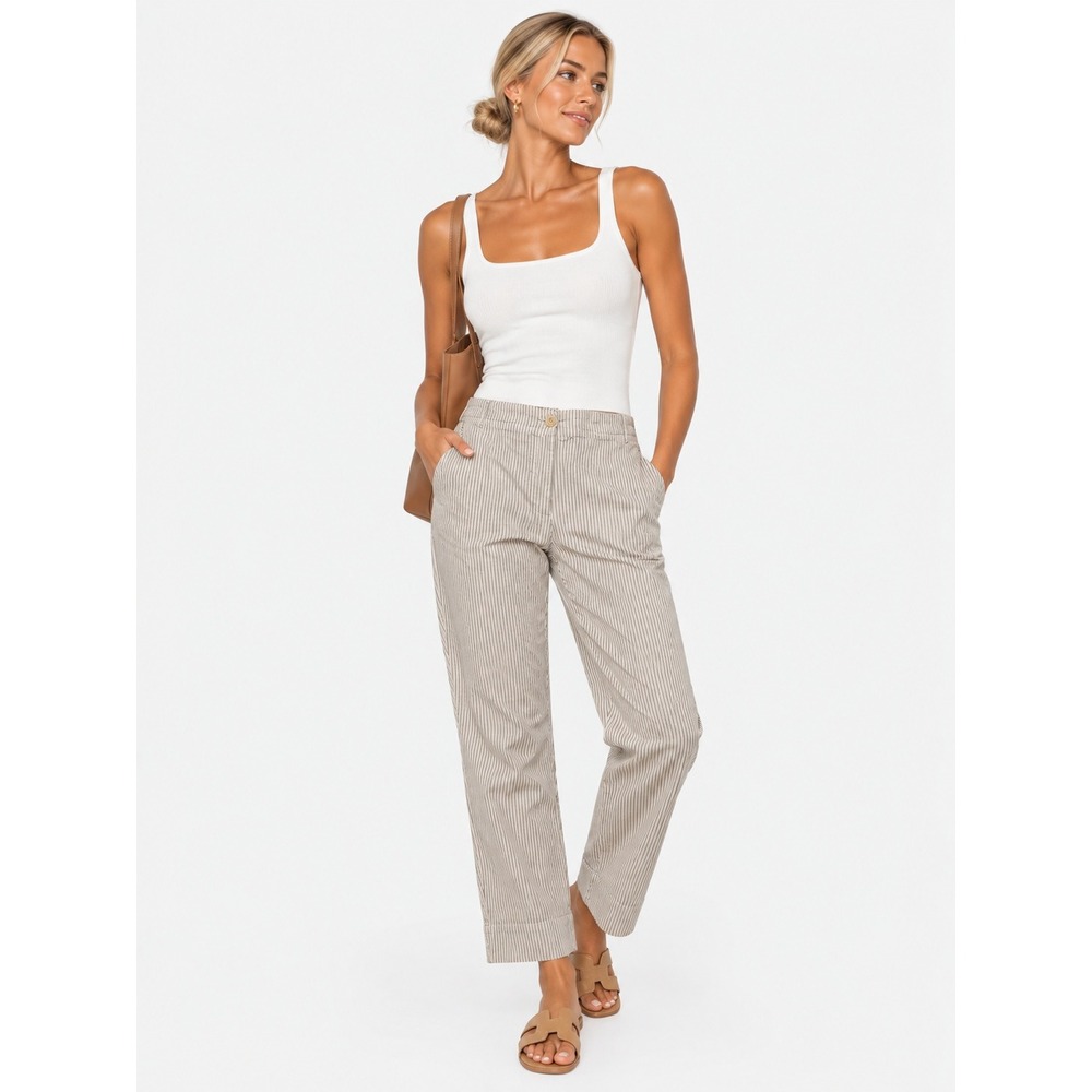 Hartford Classics Pinstripe 100% Cotton Pants Beige Navy Size 5 XL